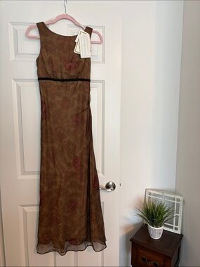 Scott McClintock Brown Maxi Dress with Subtle Rose Accents